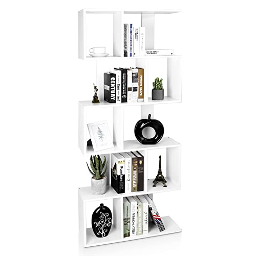 VOWNER-Bibliothque-Blanche-5-Etagres-10-Espaces-de-Rangement-Tridimensionnelle-Style-Pratique-et-Moderne-Bibliothque-en-Bois-70-174-235CM-0