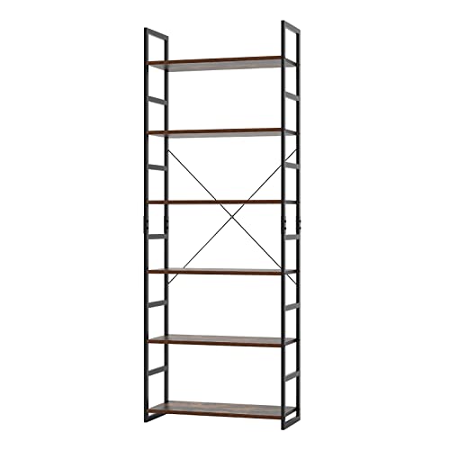 FirFurd-tagre-6-Niveaux-Haute-Bibliothque-tagre-de-Rangement-tagre-chelle-Mtallique-Style-Industriel-en-Bois-pour-Salon-Cuisine-Bureau-70x30x1945-cm-0-0