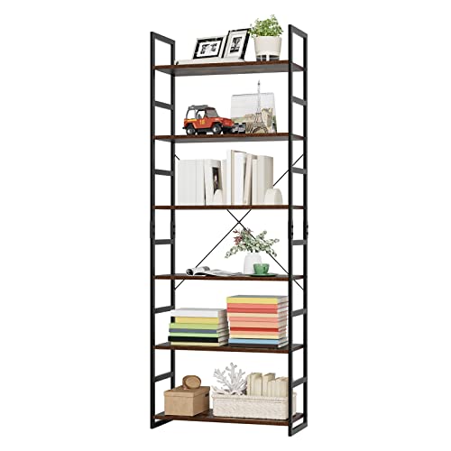 FirFurd-tagre-6-Niveaux-Haute-Bibliothque-tagre-de-Rangement-tagre-chelle-Mtallique-Style-Industriel-en-Bois-pour-Salon-Cuisine-Bureau-70x30x1945-cm-0