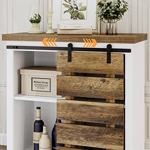 HOCSOK-Buffet-Bas-avec-Porte-Coulissante-et-4-tagres-Meuble-de-Rangement-por-Salon-Chambre-Entre-Cuisine-et-Bureau-Commode-en-Bois-Marron-et-Blanc-805x40x825-cm-0-0