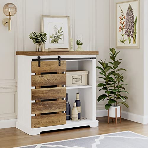 HOCSOK-Buffet-Bas-avec-Porte-Coulissante-et-4-tagres-Meuble-de-Rangement-por-Salon-Chambre-Entre-Cuisine-et-Bureau-Commode-en-Bois-Marron-et-Blanc-805x40x825-cm-0-1