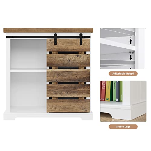 HOCSOK-Buffet-Bas-avec-Porte-Coulissante-et-4-tagres-Meuble-de-Rangement-por-Salon-Chambre-Entre-Cuisine-et-Bureau-Commode-en-Bois-Marron-et-Blanc-805x40x825-cm-0-2