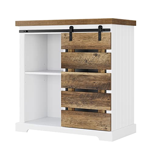 HOCSOK-Buffet-Bas-avec-Porte-Coulissante-et-4-tagres-Meuble-de-Rangement-por-Salon-Chambre-Entre-Cuisine-et-Bureau-Commode-en-Bois-Marron-et-Blanc-805x40x825-cm-0