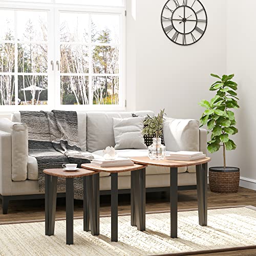 HOMCOM-Ensemble-de-3-Tables-Basses-gigognes-encastrables-Style-Industriel-pitements-mtal-Noir-en-pingle-Plateaux-Aspect-Bois-de-Noyer-0-0