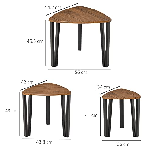 HOMCOM-Ensemble-de-3-Tables-Basses-gigognes-encastrables-Style-Industriel-pitements-mtal-Noir-en-pingle-Plateaux-Aspect-Bois-de-Noyer-0-1