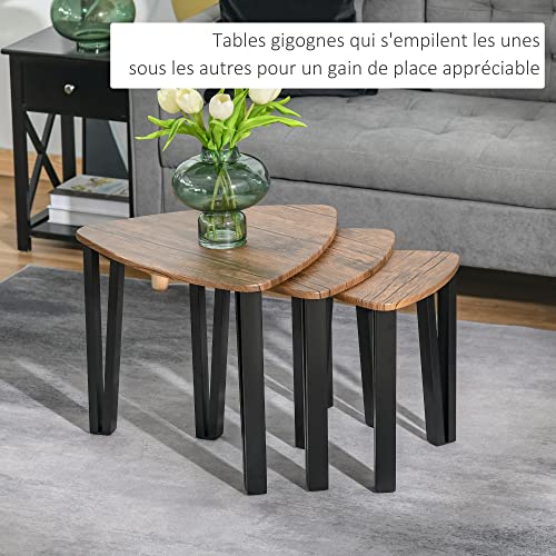 HOMCOM-Ensemble-de-3-Tables-Basses-gigognes-encastrables-Style-Industriel-pitements-mtal-Noir-en-pingle-Plateaux-Aspect-Bois-de-Noyer-0-2