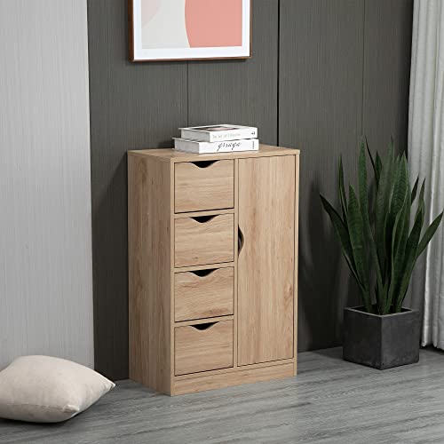 HOMCOM-Meuble-de-Rangement-Buffet-Commode-Moderne-1-Placard-et-4-tiroirs-Panneaux-Particules-pour-Salon-Cuisine-entre-Salle--Manger-Naturel-0-0