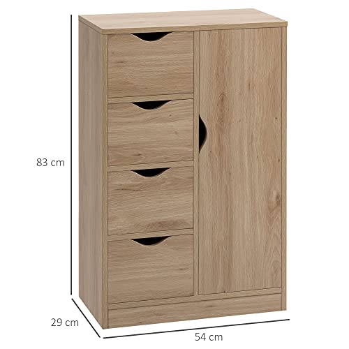 HOMCOM-Meuble-de-Rangement-Buffet-Commode-Moderne-1-Placard-et-4-tiroirs-Panneaux-Particules-pour-Salon-Cuisine-entre-Salle--Manger-Naturel-0-1