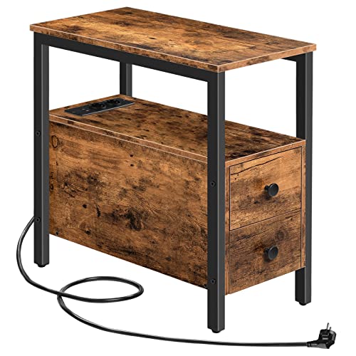 HOOBRO-Table-dAppoint-avec-Station-de-Charge-Table-de-Chevet-avec-2-Tiroirs-Ports-USB-et-Prises-de-Courant-Bout-de-Canap-pour-Petits-Espaces-Salon-Chambre-Marron-Rustique-EBF542BZ01-0