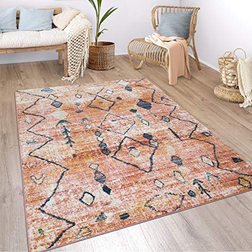 Tapis-Salon-Boho-Ethnique-Marocain-Moderne-Poils-Ras-Structur-Beige-Color-0