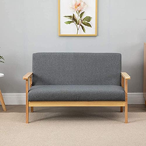 Dripex-Canap-2-Places-Fauteuil-Salon-Moderne-et-Scandinave-Cadre-en-Bois-Surface-en-Tissu-Lin-pour-Petit-Appartement-Chambre-Bureau-Salon-Gris-Fonc-Taille-de-113L67L75H-cm-0-0