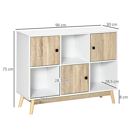 HOMCOM-Buffet-de-Salle--Manger-et-Cuisine-Meuble-de-Rangement-Commode-avec-6-Compartiments-Blanc-et-Aspect-Bois-dim-96L-x-30P-x-75H-cm-0-1