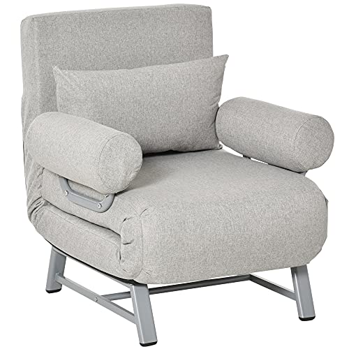 HOMCOM-Fauteuil-chauffeuse-canap-lit-Convertible-inclinable-1-Place-Grand-Confort-Coussin-lombaires-accoudoirs-pitement-mtal-Lin-0