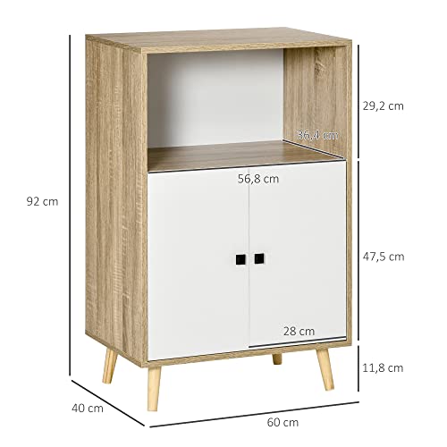 HOMCOM-Meuble-de-Rangement-Buffet-Design-scandinave-Placard-Niche-Ouverte-Pieds-Bois-Massif-pin-Panneaux-Particules-Blanc-chne-Clair-0-1