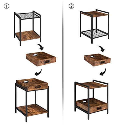 HOOBRO-Table-de-Chevet-Table-dAppoint-Bout-de-Canap-Plateau-Amovible-et-tagre-de-Rangement-Style-Industriel-pour-Salon-Chambre-Structure-et-Stable-Marron-Rustique-EBF45BZ01-0-0