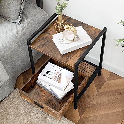 HOOBRO-Table-de-Chevet-Table-dAppoint-Bout-de-Canap-Plateau-Amovible-et-tagre-de-Rangement-Style-Industriel-pour-Salon-Chambre-Structure-et-Stable-Marron-Rustique-EBF45BZ01-0-2