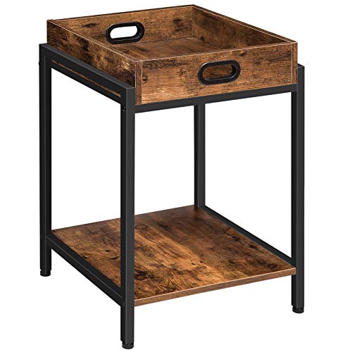 HOOBRO-Table-de-Chevet-Table-dAppoint-Bout-de-Canap-Plateau-Amovible-et-tagre-de-Rangement-Style-Industriel-pour-Salon-Chambre-Structure-et-Stable-Marron-Rustique-EBF45BZ01-0