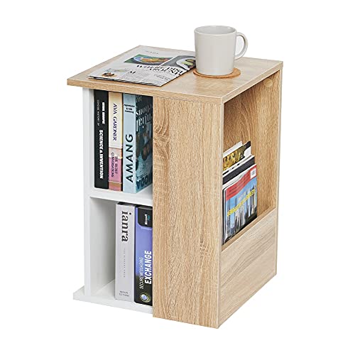 Meerveil-Bout-de-Canap-Table-dAppoint-Petite-Bois-Moderne-Scandinave-pour-Salon-et-Chambre-35x35x50cm-Blanc-et-Chne-0