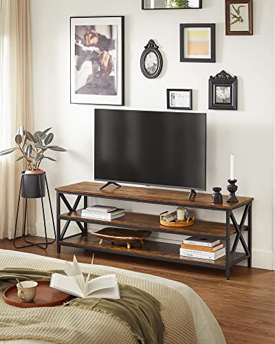 VASAGLE-Meuble-TV-Support-tl-Table-console-pour-tlviseurs-jusqu-65-pouces-avec-tagres-cadre-en-acier-en-X-style-industriel-campagnard-147-x-40-x-50-cm-Marron-Rustique-et-Noir-LTV100B01-0-2