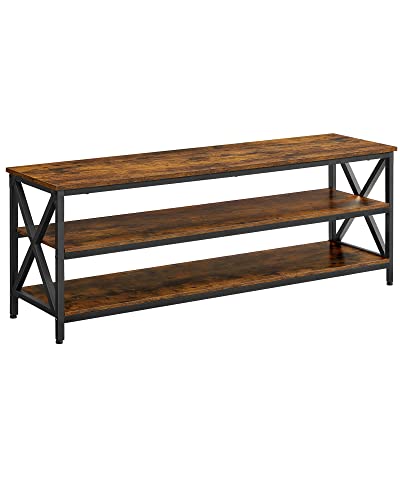 VASAGLE-Meuble-TV-Support-tl-Table-console-pour-tlviseurs-jusqu-65-pouces-avec-tagres-cadre-en-acier-en-X-style-industriel-campagnard-147-x-40-x-50-cm-Marron-Rustique-et-Noir-LTV100B01-0