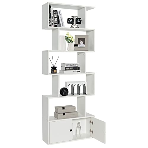 COSTWAY-Bibliothque-Mural-avec-5-Etagres-en-Forme-de-S-et-Compartiments-2-Portes-pour-Salon-Bureau--Domicile-Chambre-70-x-23-x-183-cm-MarronBlancBlanc-0