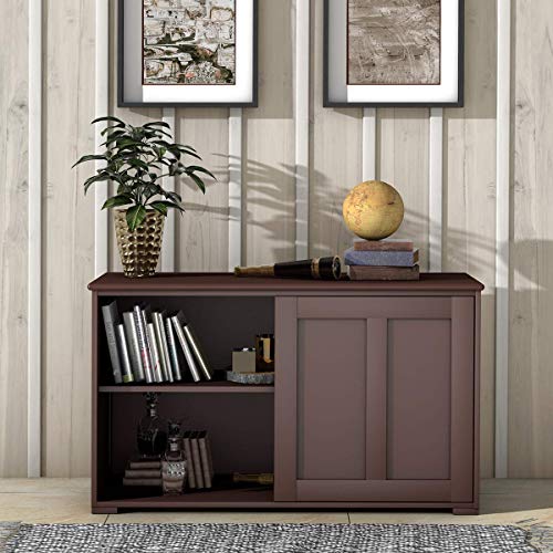 Costway-Buffet-de-Cuisine-avec-Porte-Coulissante-Meuble-Rangement-avec-2-Etagres-en-MDF-pour-Cuisine-Chambre-Salon-Brun-0-0