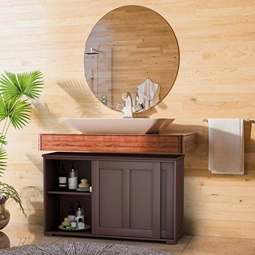 Costway-Buffet-de-Cuisine-avec-Porte-Coulissante-Meuble-Rangement-avec-2-Etagres-en-MDF-pour-Cuisine-Chambre-Salon-Brun-0-1