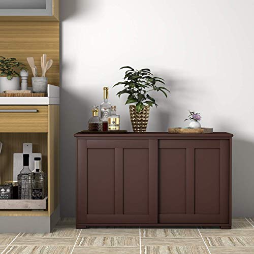Costway-Buffet-de-Cuisine-avec-Porte-Coulissante-Meuble-Rangement-avec-2-Etagres-en-MDF-pour-Cuisine-Chambre-Salon-Brun-0-2