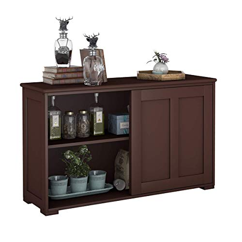 Costway-Buffet-de-Cuisine-avec-Porte-Coulissante-Meuble-Rangement-avec-2-Etagres-en-MDF-pour-Cuisine-Chambre-Salon-Brun-0