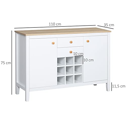 HOMCOM-Buffet-Meuble-de-Rangement-avec-2-tiroirs-2-Portes-tagres-rglables-et-Porte-Bouteilles-pour-9-Bouteilles-dim-110I-x-35P-x-75H-cm-0-1