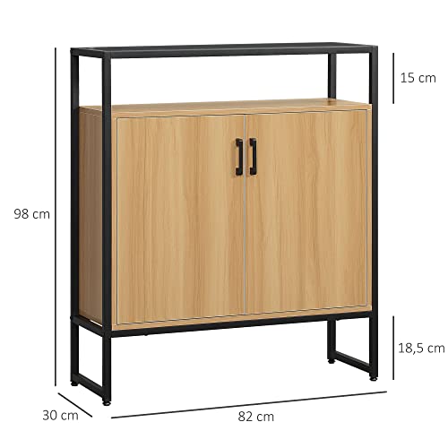 HOMCOM-Buffet-Meuble-de-Rangement-avec-Placard-2-Portes-et-1-tagre-MDF-et-Verre-82-x-30-x-98-cm-pitement-mtal-Noir-0-1