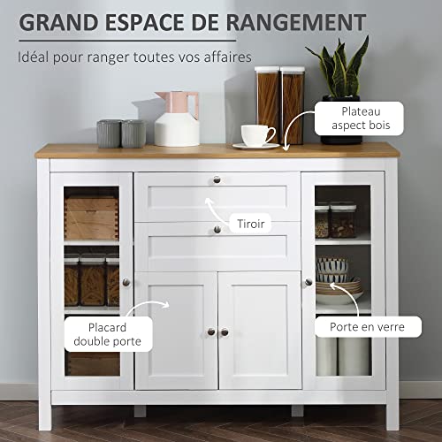 HOMCOM-Buffet-Style-Classique-Chic-Multi-Rangement-2-Portes-2-tagres-rglables-2-tiroirs-coulissants-Placard-2-Portes-MDF-Blanc-Plateau-Aspect-Bois-Clair-0-2