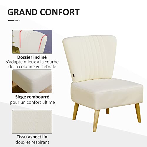 HOMCOM-Fauteuil-scandinave-Fauteuil-Salon-Confortable-Fauteuil-Relax-Fauteuil-Beige-pour-Chambre-Pieds-en-Bois-Massif-revtement-Tissu-Lin-0-2