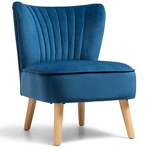 RELAX4LIFE-Fauteuil-de-Salon-en-Velours-Pieds-Bois-dAppoint-avec-Dossier-et-Coussin-Eponge-Charge-110KG-pour-Chambre-Bureau-Style-1-0