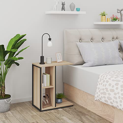 eSituro-Bout-de-Canap-de-Salon-Table-Basse-Table-dappoint-en-Forme-de-C-Meuble-de-Salon-avec-Rangement-avec-2-Compartiments-en-Panneaux-de-ParticulesMtal-50x30x60cm-SETB1-0-1