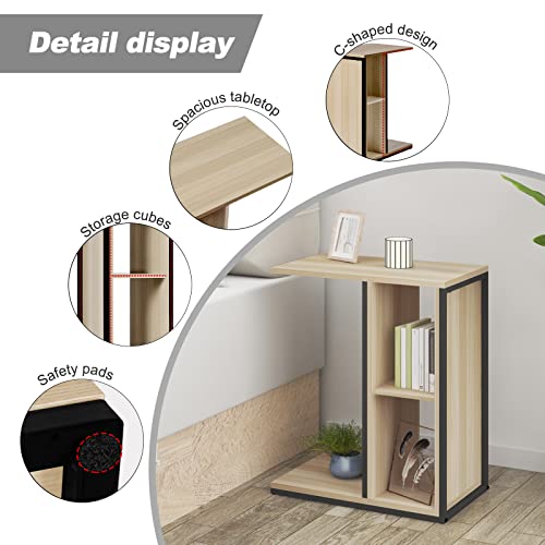 eSituro-Bout-de-Canap-de-Salon-Table-Basse-Table-dappoint-en-Forme-de-C-Meuble-de-Salon-avec-Rangement-avec-2-Compartiments-en-Panneaux-de-ParticulesMtal-50x30x60cm-SETB1-0-2