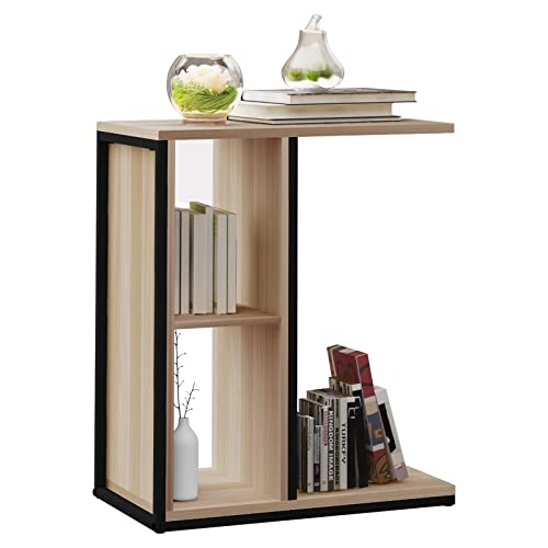 eSituro-Bout-de-Canap-de-Salon-Table-Basse-Table-dappoint-en-Forme-de-C-Meuble-de-Salon-avec-Rangement-avec-2-Compartiments-en-Panneaux-de-ParticulesMtal-50x30x60cm-SETB1-0