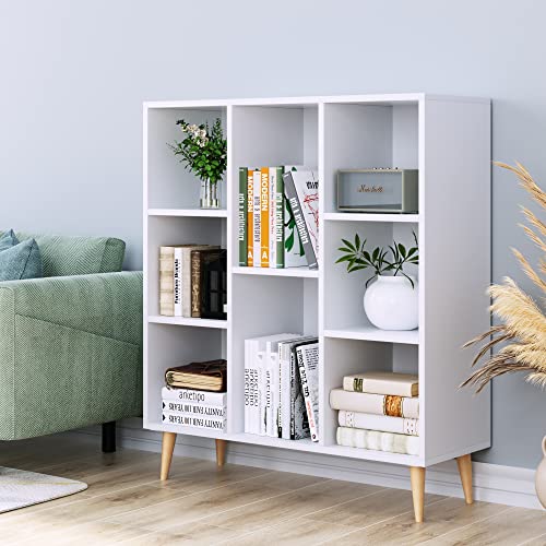tagres--Livres-Bibliothques-Blanches-tagre-pour-Salon-avec-8-Compartiments-80x29x93cm-Blanc-0-0