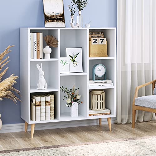 tagres--Livres-Bibliothques-Blanches-tagre-pour-Salon-avec-8-Compartiments-80x29x93cm-Blanc-0-1