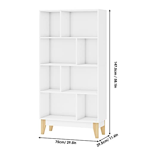 Bibliothque-4-Niveaux-8-Casiers-Ouverts-Armoire-sur-Pieds-tagre-de-Rangement-en-Bois-pour-Salon-Bureau-75x295x1475cm-Blanc-0-0