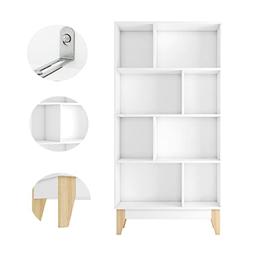 Bibliothque-4-Niveaux-8-Casiers-Ouverts-Armoire-sur-Pieds-tagre-de-Rangement-en-Bois-pour-Salon-Bureau-75x295x1475cm-Blanc-0-1