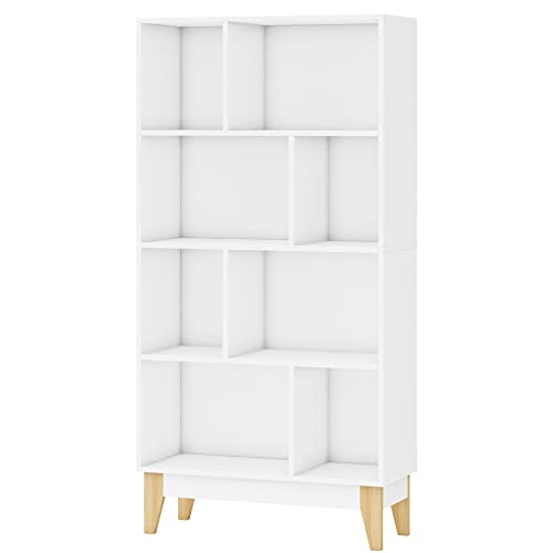 Bibliothque-4-Niveaux-8-Casiers-Ouverts-Armoire-sur-Pieds-tagre-de-Rangement-en-Bois-pour-Salon-Bureau-75x295x1475cm-Blanc-0