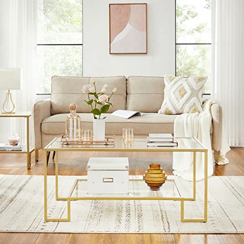 VASAGLE-Table-Basse-Table-de-Salon-2-Niveaux-en-Verre-tremp-Cadre-en-Acier-100-x-55-x-45-cm-rectangulaire-dcoration-de-Salon-Dor-LGT033A01-0-1