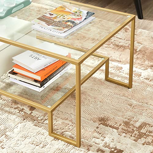 VASAGLE-Table-Basse-Table-de-Salon-2-Niveaux-en-Verre-tremp-Cadre-en-Acier-100-x-55-x-45-cm-rectangulaire-dcoration-de-Salon-Dor-LGT033A01-0-2
