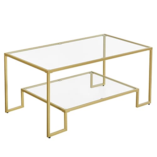 VASAGLE-Table-Basse-Table-de-Salon-2-Niveaux-en-Verre-tremp-Cadre-en-Acier-100-x-55-x-45-cm-rectangulaire-dcoration-de-Salon-Dor-LGT033A01-0